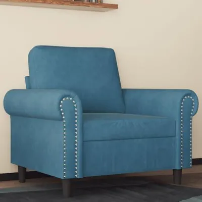 Produktbild von Blauer Samtsessel mit 60 cm Sitzbreite, 92 x 77 x 80 cm, Metallgestell und Polsterung