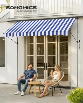 Produktbild von Klemmmarkise mit Handkurbel | Blau-weiß | 300x120x220-300 cm