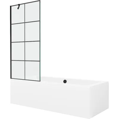 Obrázek produktu pro Mexen Cube obdélníková vana 180 x 80 cm s pláštěm 1-křídlovou zástěnou 80 cm, Černý vzor - 550518080X9508007077