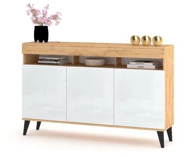 Produktbild von Große Kommode Fernsehschrank LUNA 3D Golden Craft Eiche/Weiß Hochglanz 120cm
