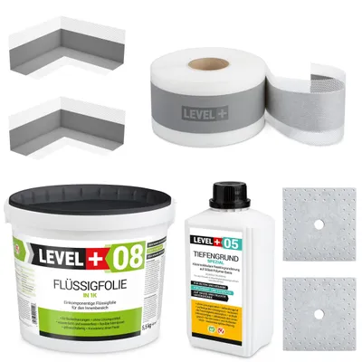 Immagine prodotto di Kit di impermeabilizzazione Pellicola liquida 5,5 kg Nastro sigillante 5mb Primer 1L - LEVEL+ SET14