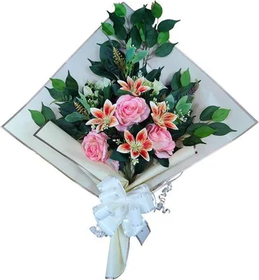 Produktbild von Rosenblumenstück - Dekorationsmotiv - Rosen und Lilien - 73 x 63 x 20 cm - Rosafarben