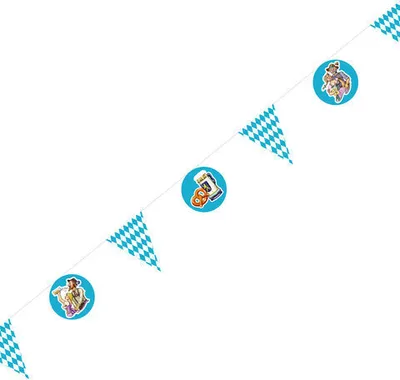 Produktbild von Wimpelkette 4m mit 6 Motiven, dreieckige und runde Wimpel, beidseitig bedruckt
