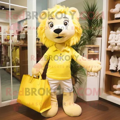 Produktbild von Zitronengelber REDBROKOLY Löwe Maskottchen kostüm mit Bluse und Tragetaschen