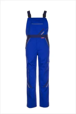 A pair of blue overalls on a white background.