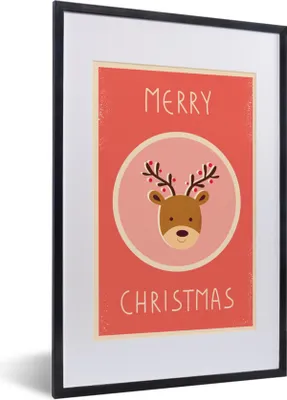 Produktbild von MuchoWow® MuchoWow® Gerahmtes Poster Rentier - Zitate - Weihnachten - Frohe Weihnachten - Rot - Vintage 40x60 cm - Poster mit zchwarzem Bilderrahmen - Poster in Rahmen