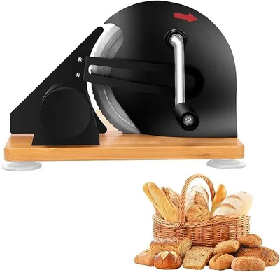 Immagine prodotto di Macchina manuale per tagliare il pane, in acciaio inossidabile 304. Affettatrice universale con scala e ventose. Spessore regolabile, fette uniformi, lama affilata. Spessore di taglio da 0 a 20 mm, ideale per formaggio, pane e verdure