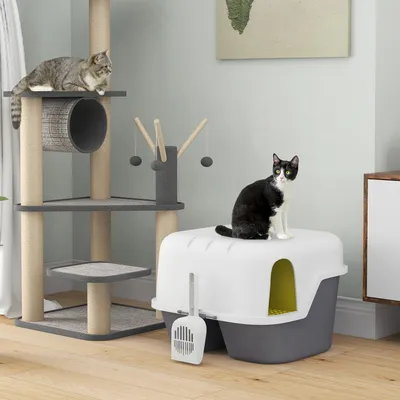 Productafbeelding van Sweiko kattenbak, kattenbak met deksel en schep, gemakkelijk schoon te maken, afsluitbaar, wit