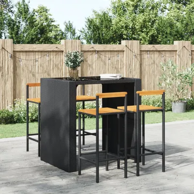 Immagine prodotto di Sgabello da bar 4 pezzi in polirattan nero e legno massiccio di acacia