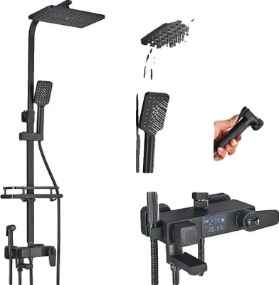 Immagine prodotto di Set rubinetteria doccia, controllo termostatico, display digitale, termostato nero