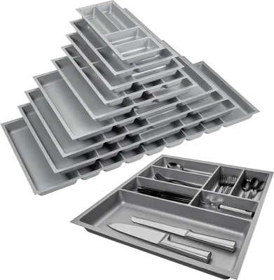 Produktbild von ORGA-BOX II Besteckeinsatz Tiefe 462 mm, Höhe 50,5 mm für Nobilia Küchen Canvas-Struktur silbergrau Breite 509 mm für Schubladen 600 mm