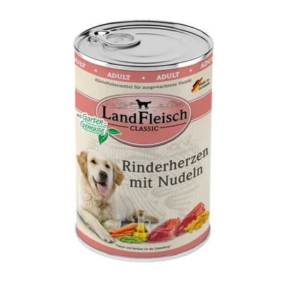 Produktbild von Landfleisch Dog Classic Rinderherzen mit Nudeln & Gartengemüse - 800g