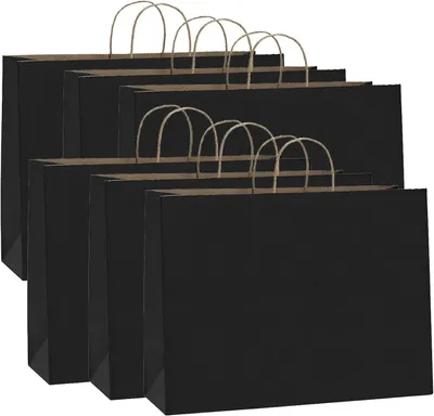 Obrázek produktu pro Dárkové tašky s uchy, 6 kusů, rozměry 42x13x31 cm, barva černá, vhodné pro narozeniny a oslavy