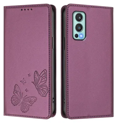 Produktbild von Lederhülle für OnePlus Nord 2 5G, Schmetterling Prägung Leder Brieftasche Schutzhülle mit Ständer Lila