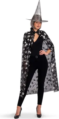 Produktbild von Hexen-Kostüm-Set für Damen Halloween-Accessoires schwarz-silber - Einheitsgröße