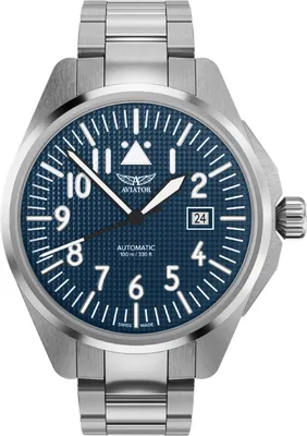 Obrázok produktu pre Strieborné pánske automatické hodinky Aviator, Sellita SW200-1, SWISS MADE - švajčiarska výroba, 38 hodín rezervy výkonu