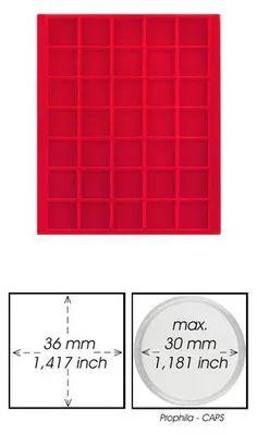 Produktbild von Prophila Collection rote Veloureinlage für Münzbox, 35 eckige Fächer für Münzen bis 36 mm, z. B. 10 DM, 10 Euro, 5 Rubel