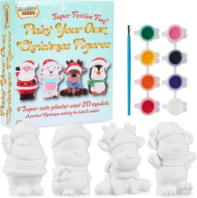 Image de Décorations de Noël, kits de loisirs créatifs pour enfants, figurines en plâtre à peindre, kits de bricolage pour enfants (lot de 4)