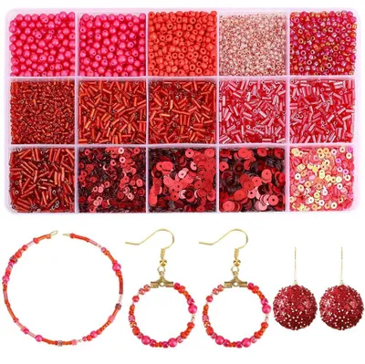 Image de Set de 12 styles de perles en verre rouge pour la fabrication de bijoux
