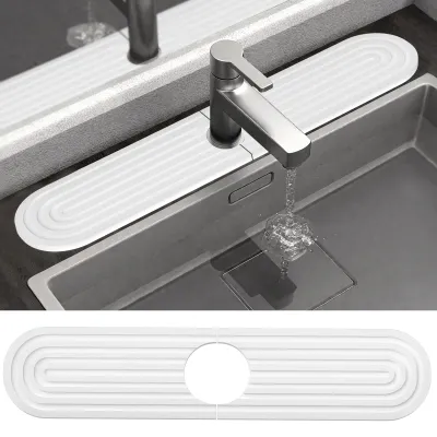 Produktbild von Kieselgur-Abtropfsieb – Hoch saugfähig – Für Wasserhahn, Spüle und Arbeitsplatte – Weiß, 45 x 10 cm
