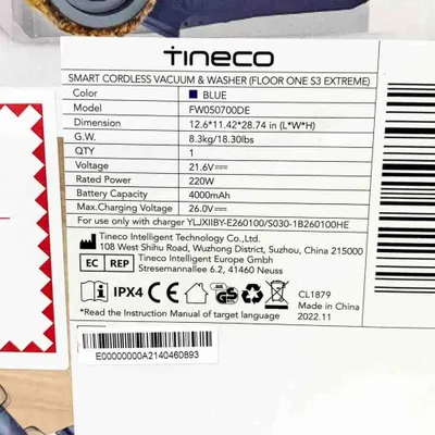 Produktbild von Tineco FLOOR ONE S3, 2-in-1-Stabstaubsauger, Beutellos, Blau, Weiß, Trocken&Nass, Wasser, Aquafilterung
