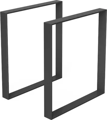 Two black metal table legs are shown against a white background.