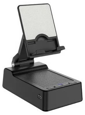 Produktbild von Handyhalter mit Wireless Bluetooth Lautsprecher – verstellbarer Ständer mit rutschfester Basis – HD Surround Sound für Zuhause, Büro & Outdoor