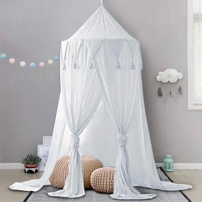 Produktbild von Betthimmel für Kinder Baby Baldachin Spielzimmer Fotografieren rund Höhe 240cm Prinzessin Chiffon hängende Moskitonnetz für Schlafzimmer Dekoration für Bett und Schlafzimmer (Weiß)
