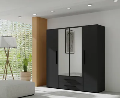 Obrázek produktu pro Šatní skříň se zrcadlem 198 cm ANDELINA - černá matná