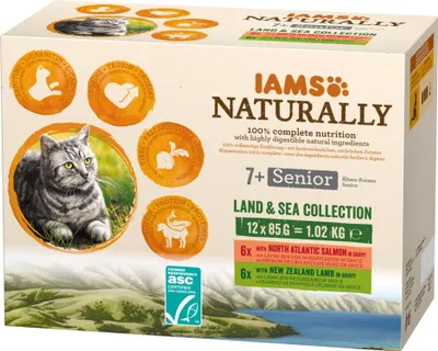Produktbild von IAMS Naturally Senior Land & Sea Collection - nassfutter für Katzen - 12 x 85g
