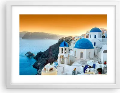 Produktbild von Gerahmtes Poster - Weißer Rahmen - Santorini Griechenland Urlaub Insel - 40x30 cm - Wand Bild - Wanddeko - Wandbilder - Wandposter - Bilderrahmen - Bilder - Kunstdruck - Wandbild - P2WAA40x30-2529