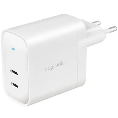 Produktbild von LogiLink USB-Steckdosenadapter 2x USB-C PD weiß 40 Watt