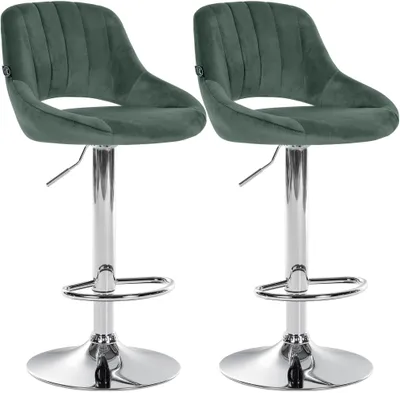 Produktbild von CLP 2er Set Barhocker Milet Samtbezug höhenverstellbar drehbar mit Rückenlehnen grün Material Gestell Metall in Chromoptik
