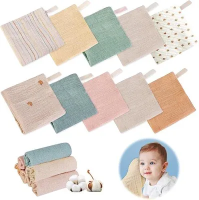 Produktbild von 10 Waschlappen aus Musselin für Babys – Gesichtstücher und Spucktücher, 23 x 23 cm – aus Baumwolle – für Jungen und Mädchen