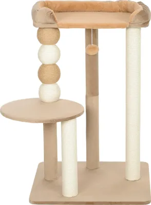 Produktbild von Kratzbaum mit 2 Etagen, Spielball, Kratzstämmen, Kratzkugeln, bis 7 kg, 56 x 54 x 86 cm, Braun