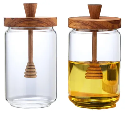 Honigdispenser 800 ml mit Holzdeckel, luftdicht, spülmaschinengeeignet