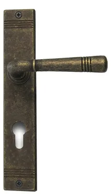 Produktbild von Berlin R716 GHIDINI Türdrücker-Langschild-Garnitur (Lochung: PZ, Entfernung: 72mm, Türstärke: 38 - 42 mm, Oberfläche: Messing M75 - antik goldbraun) Lochung: PZ Entfernung: 72mm Türstärke: 38 - 42 mm Oberfläche: Messing M75 - antik goldbraun