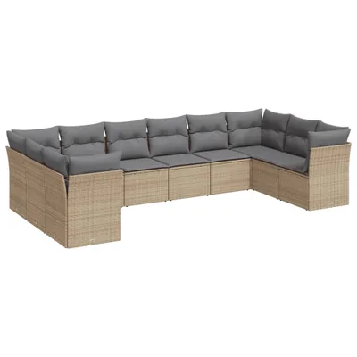 Produktbild von 10-tlg. Garten-Sofagarnitur mit Kissen Beige Poly Rattan