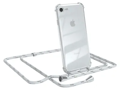Produktbild von EAZY CASE Handykette kompatibel mit Apple iPhone SE 2020/2022, iPhone 7 / 8, Handyhülle mit Umhängeband, Handykordel, Schutzhülle Clear, Band in Weiß