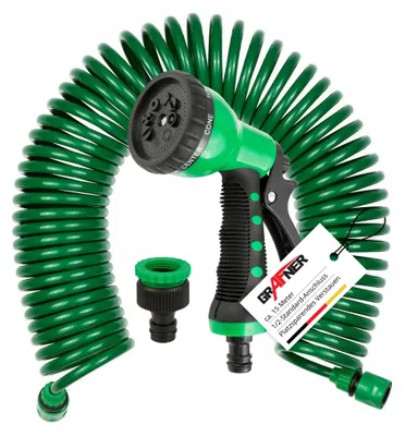 Produktbild von Grafner  Spiralschlauch Gartenschlauch flexibel 1/2" inkl. 8 Funktionen Brause 15m