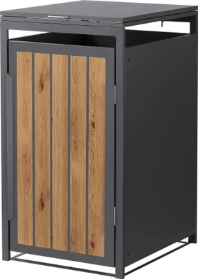 Produktbild von ML-Design Mülltonnenbox 1er, Mülltonnenverkleidung für 1 Tonne, 240L 68x80x120 cm, Anthrazit-Holzoptik, aus Stahl, Müllbox mit Klappdeckel und Tür