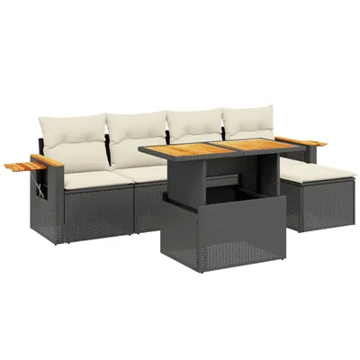 Produktbild von vidaXL 6-tlg. Garten-Sofagarnitur mit Kissen Schwarz Poly Rattan