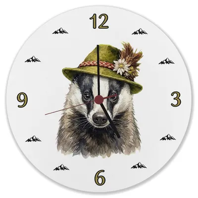 Produktbild von Dachs mit alpenländischem Trachtenhut Wanduhr aus MDF