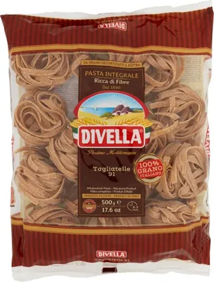 Produktbild von Divella Vollkorn Tagliatelle 91, 24 x 500g Familienvorrat, 100% italienischer Hartweizen, ballaststoffreich, ideale Pasta für jeden Tag + Italian Gourmet polpa