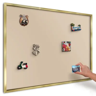 Produktbild von Magnettafel 100x70 cm mit goldenem Rahmen - Magnetische Metalltafel, Magnetpinnwand zur Wandmontage für Wohnzimmer, Küche, Flur, Kinderzimmer und Büro - Beige-Orange