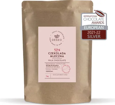 Zdjęcie produktu dla Dropsy czekolada mleczna Dominikana 52% 1kg DESEO