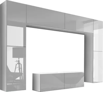 Obrázek produktu pro Furnitech Obývací stěna - Nábytek do obývacího pokoje s LED Bílá - Závěsná skříňka Moderní - Police a TV skříňka (Future C3/HG/W2 1B)