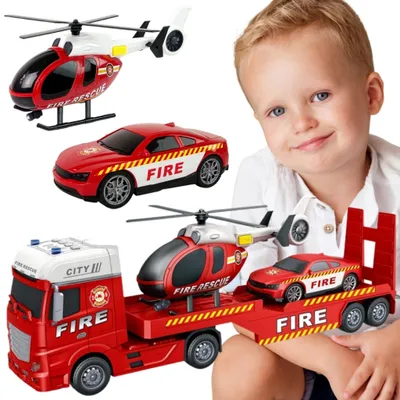 Produktbild von Woopie Fahrzeug-Set, Feuerwehrauto, Hubschrauber, Auto, Soundlicht