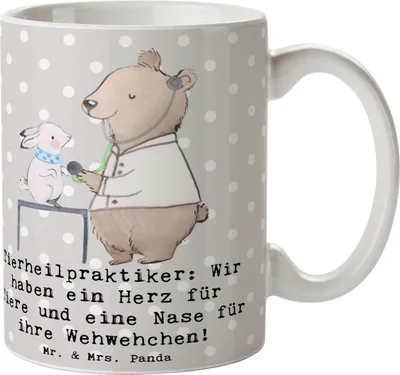 Produktbild von Mr. & Mrs. Panda Pott Tierheilpraktiker Herz - Grau Pastell - Geschenk, Wir haben ein für Tiere und eine Nase für ihre Wehwehchen!, Tiergesundheit, Tasse, Berufe, Beruf