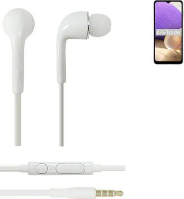 Produktbild von K-S-Trade Kopfhörer Headset kompatibel mit Samsung Galaxy A32 5G mit Mikrofon u Lautstärkeregler weiß 3,5mm Klinke Kabel Headphones Ohrstöpsel